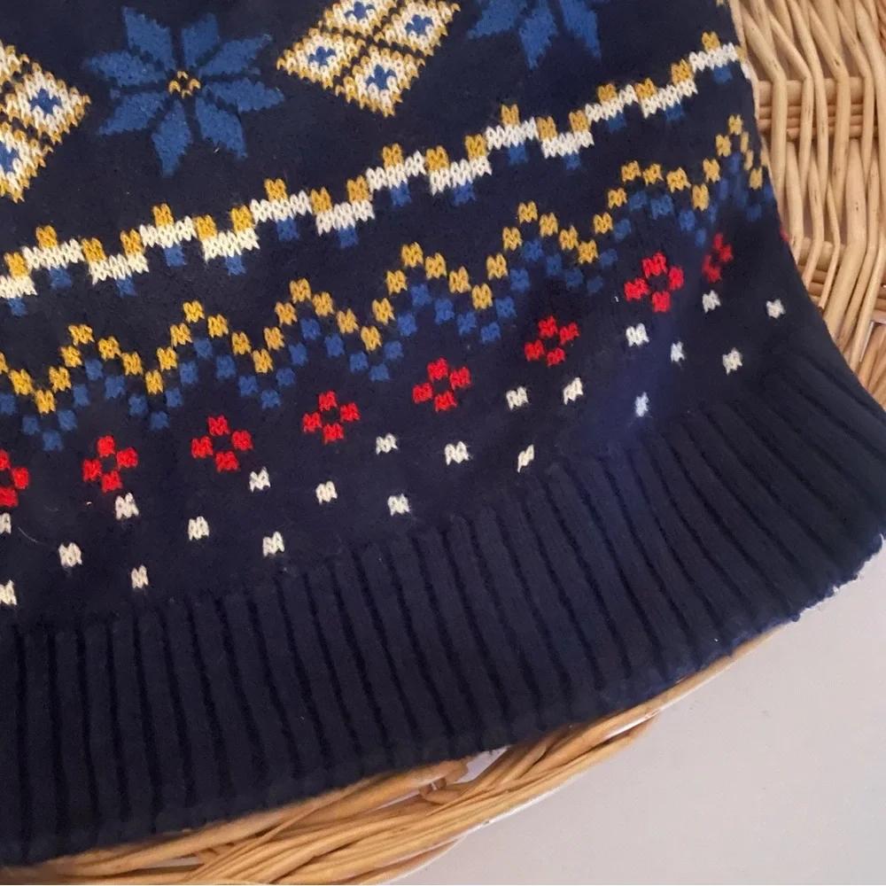 Vibrant Life navy blue Holiday Dog Turtleneck sweater button Collar Medium NWT